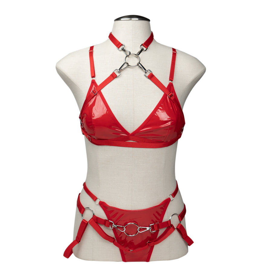 Harness Vinyl Lingerie Set Crimson